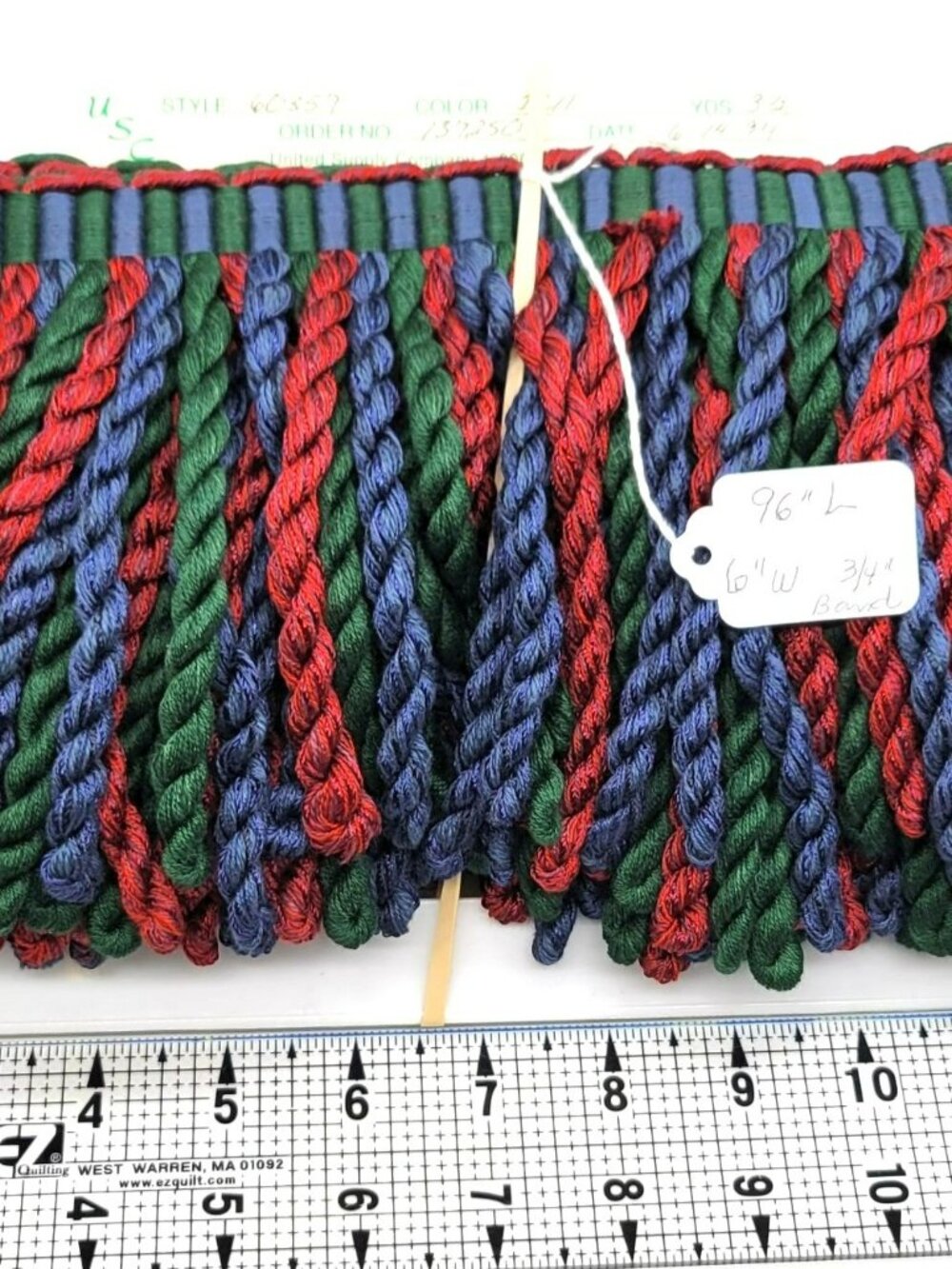 Vintage Conso Twisted Bullion Fringe Trim Multi-Color 96" x  6" Drop & 3/4" Band